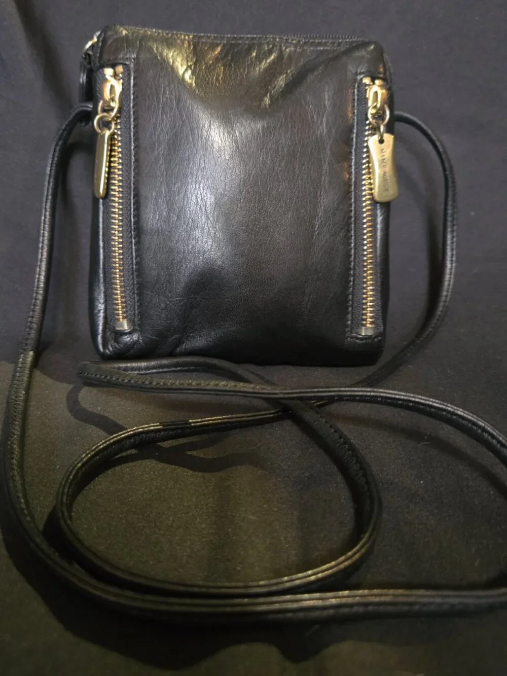 Nine West Genuine Leather Black Crossbody Bag | Dual Zip | Soft Buttery Leather - Picture 2 of 8